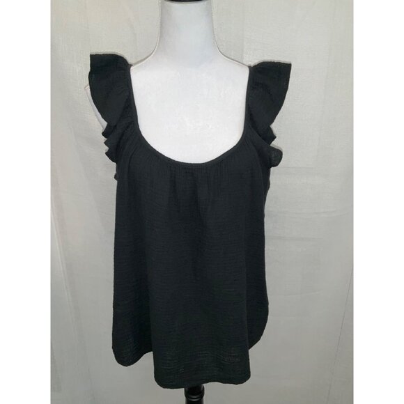 Saks Fifth Avenue Women's Black Sleeveless Ruffle Top Size Small - Picture 1 of 4